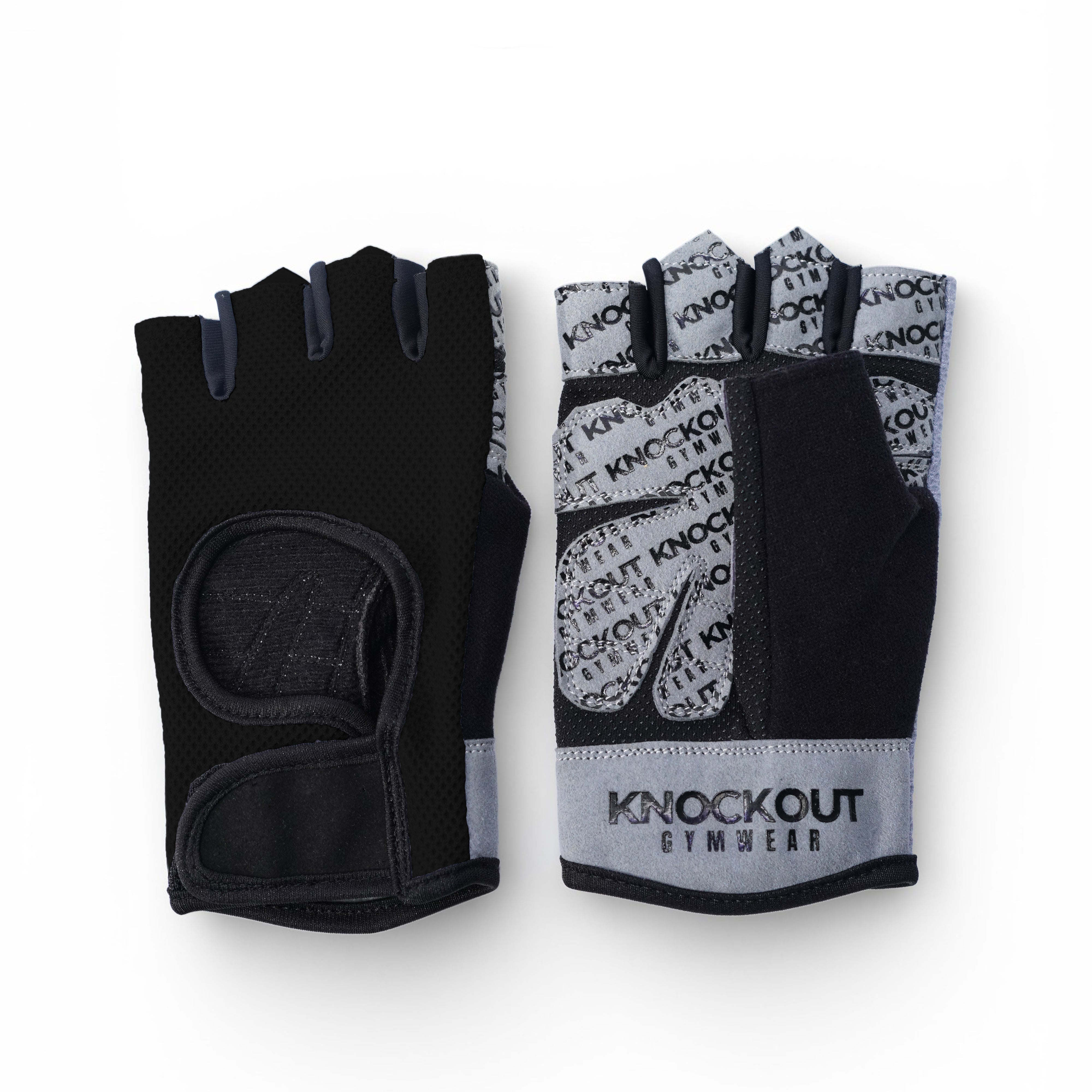 Knockout Grey black gym Gloves