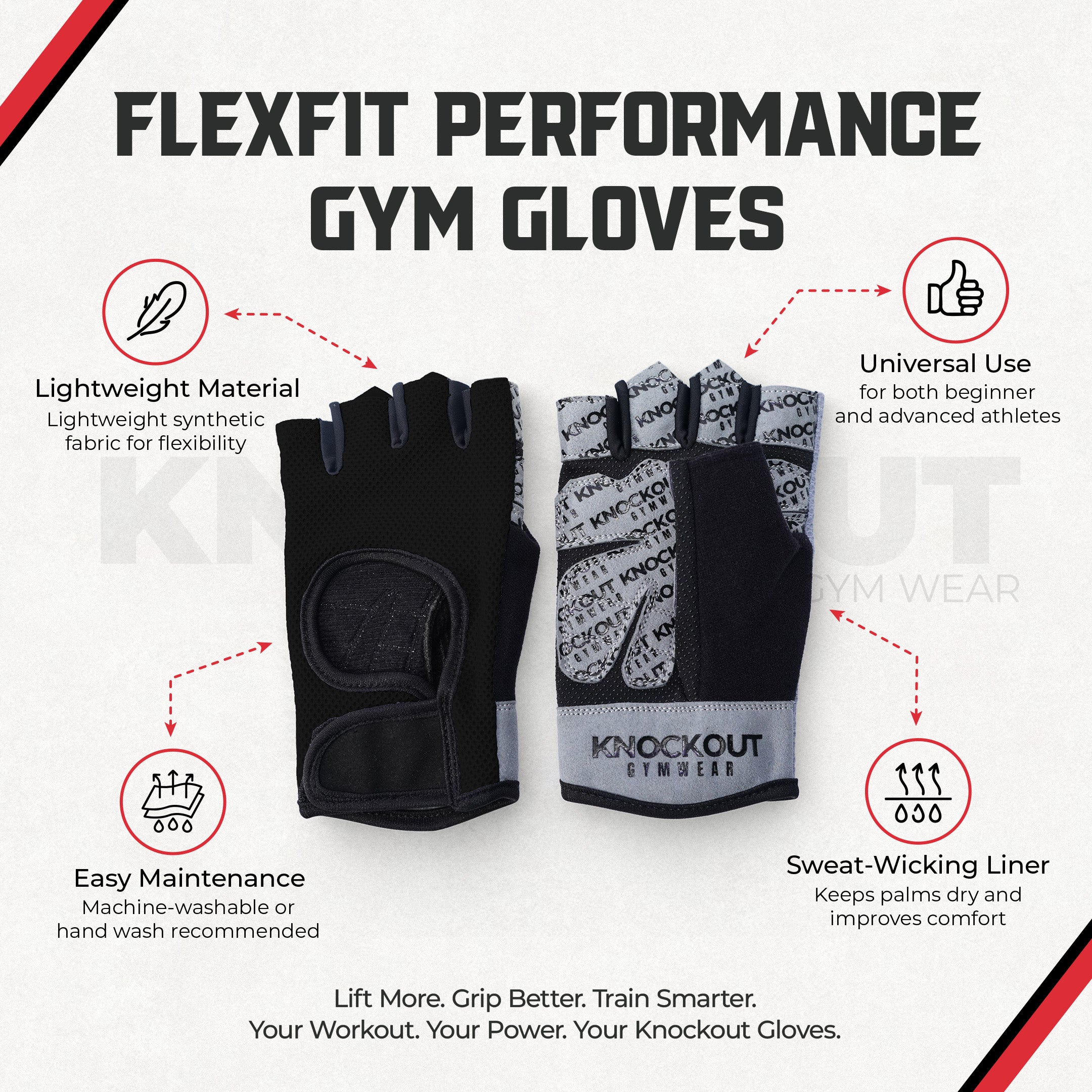 Knockout Grey black gym Gloves