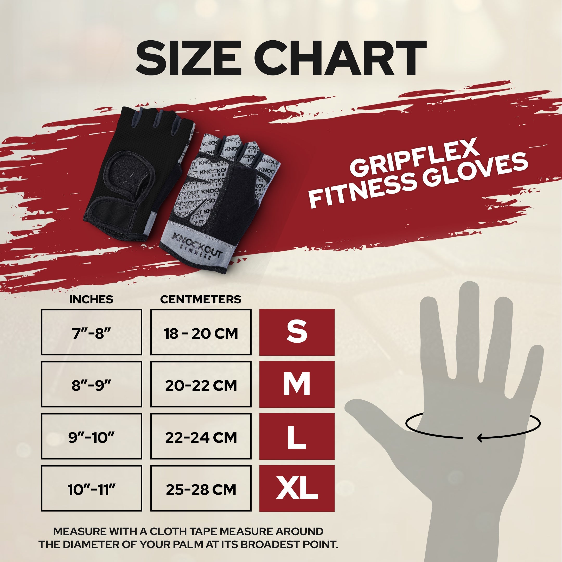 Size_Chart Gripflex fitness gloves