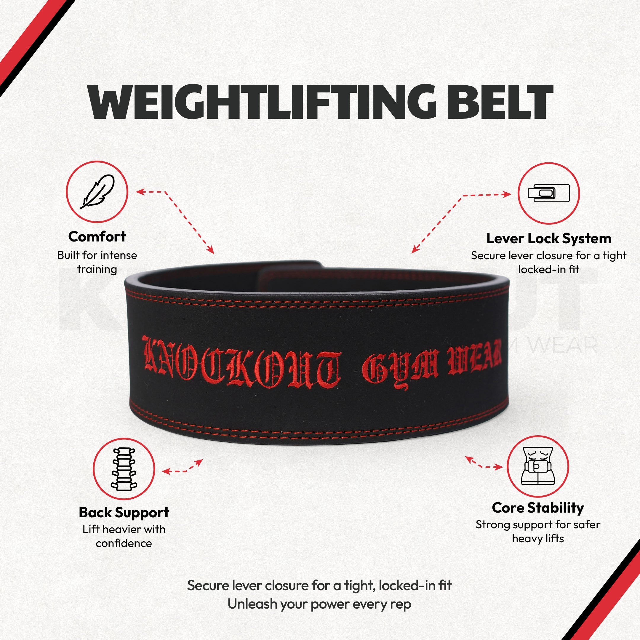 Knockout 10MM Belt Powerlifting Lever Belt