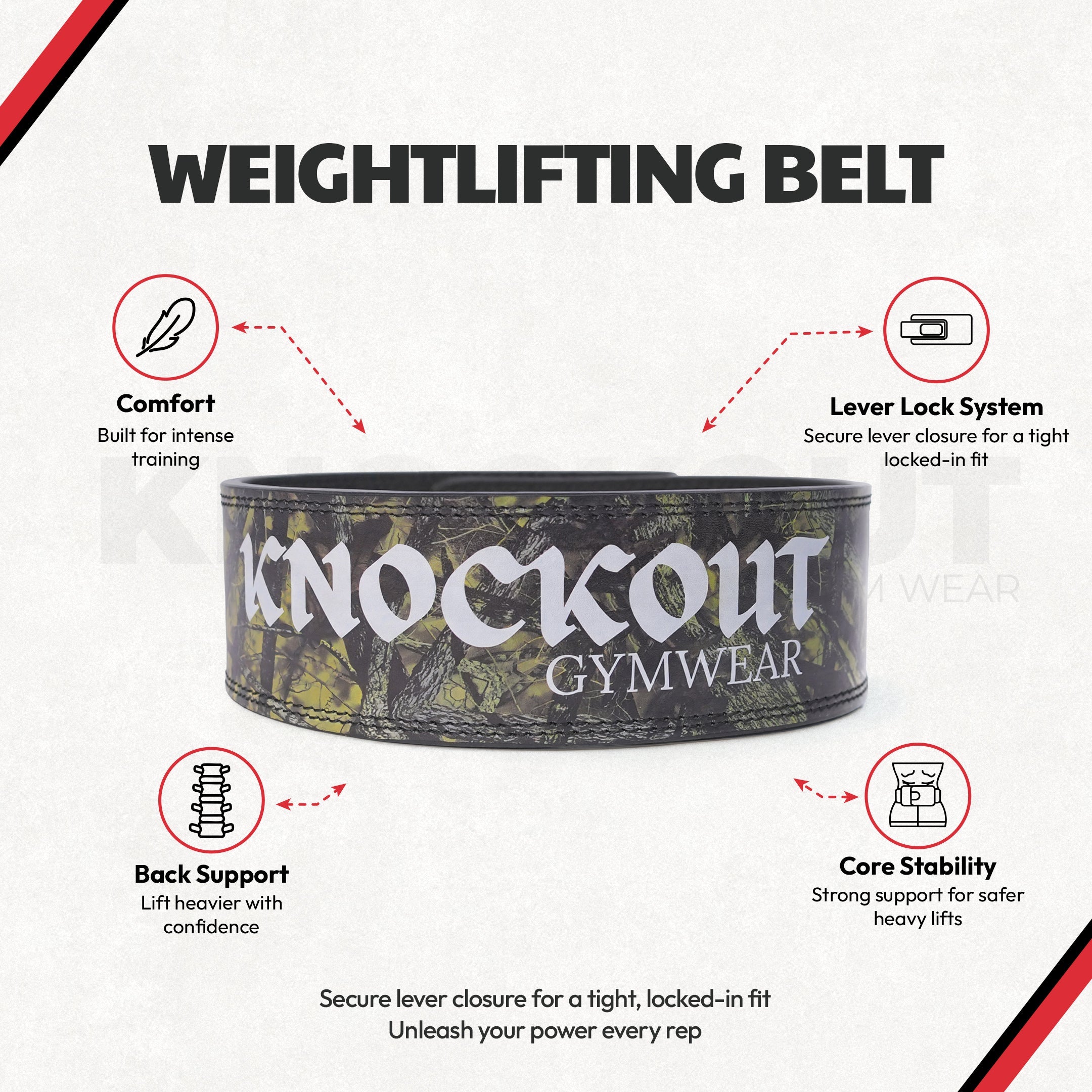 Knockout 10MM Belt Powerlifting Lever Belt