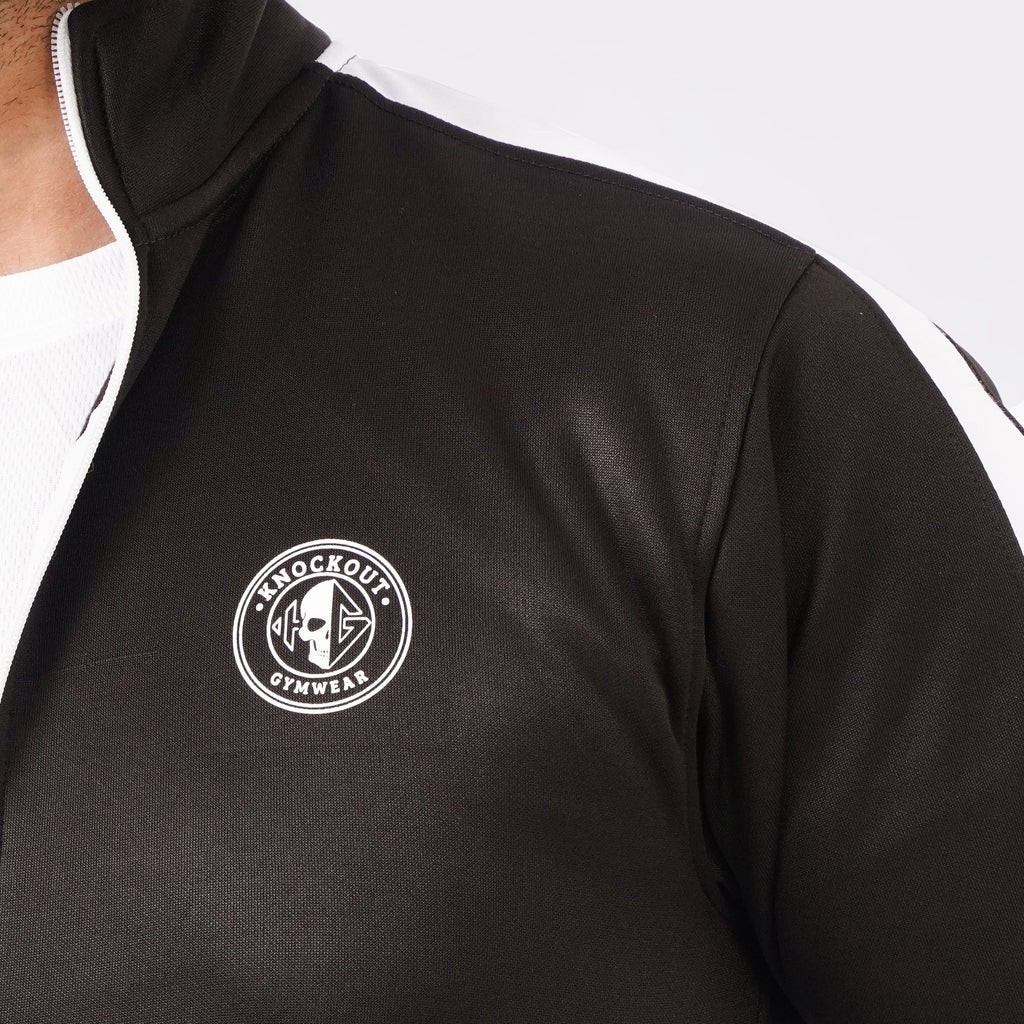 Men’s Chocolate athletic tracksuit with side stripes for gym and casual style.
