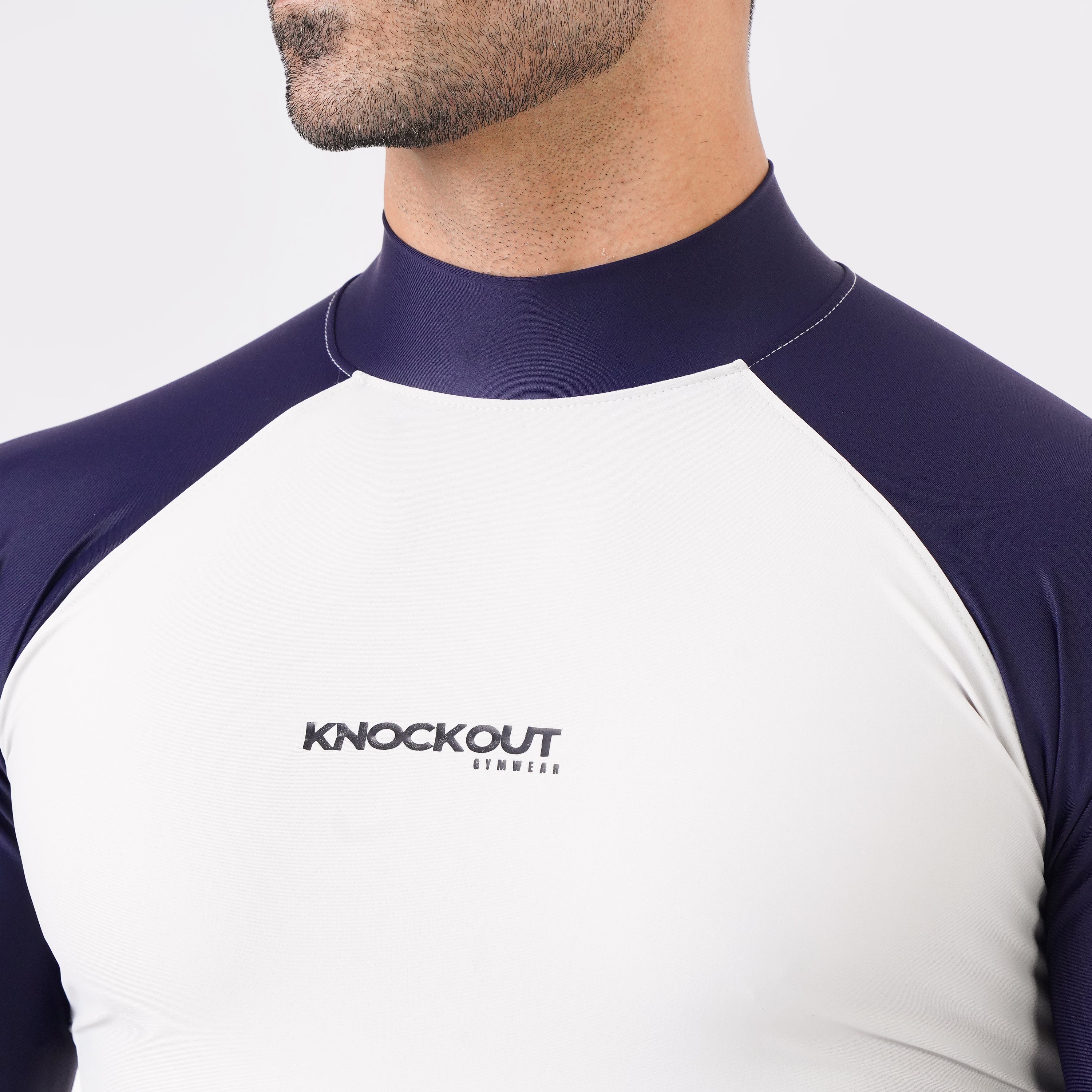 Contrast Light Stone & Blue Sleeve High Neck Compression