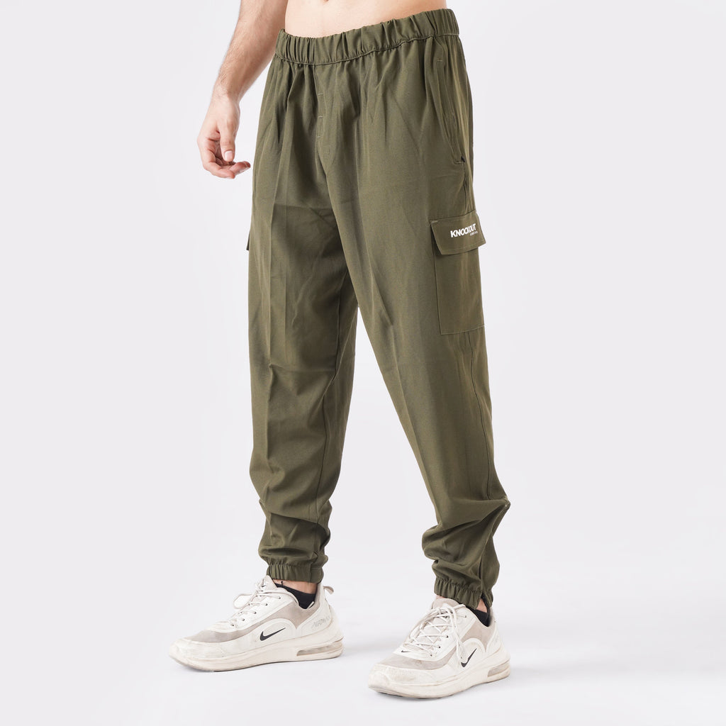 Micro Stretch Fabric Baggy Trouser - Olive Green