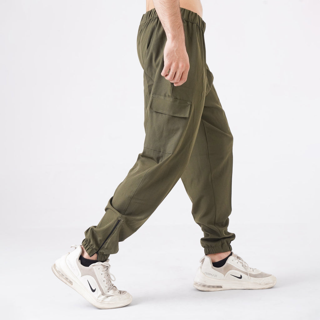Micro Stretch Fabric Baggy Trouser - Olive Green