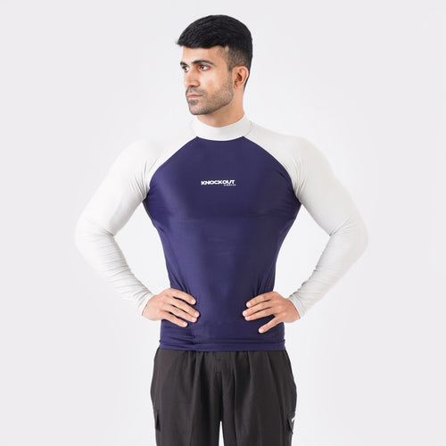 Contrast blue & Light Stone Sleeve with High Neck