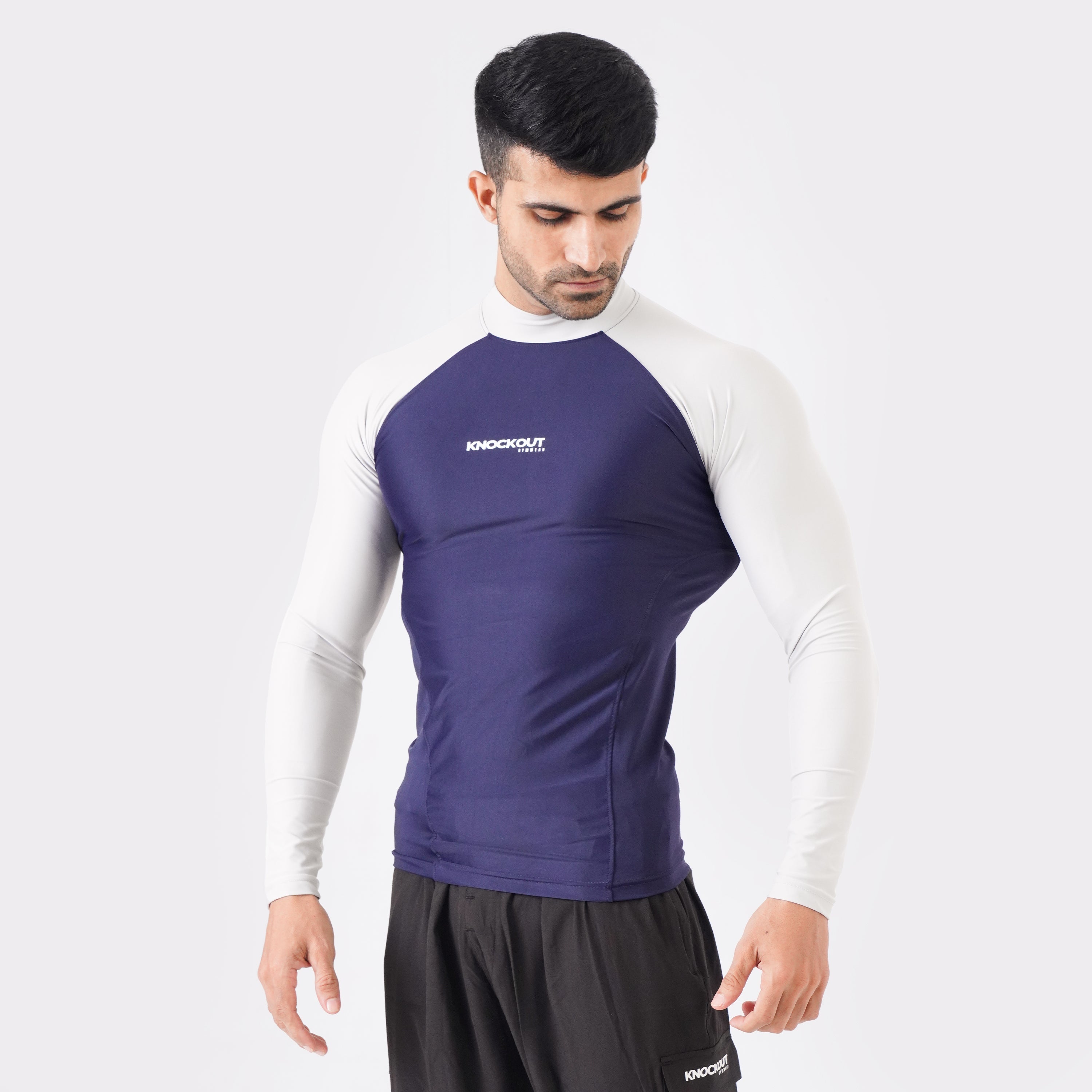 Contrast blue & Light Stone Sleeve High Neck Compression suit