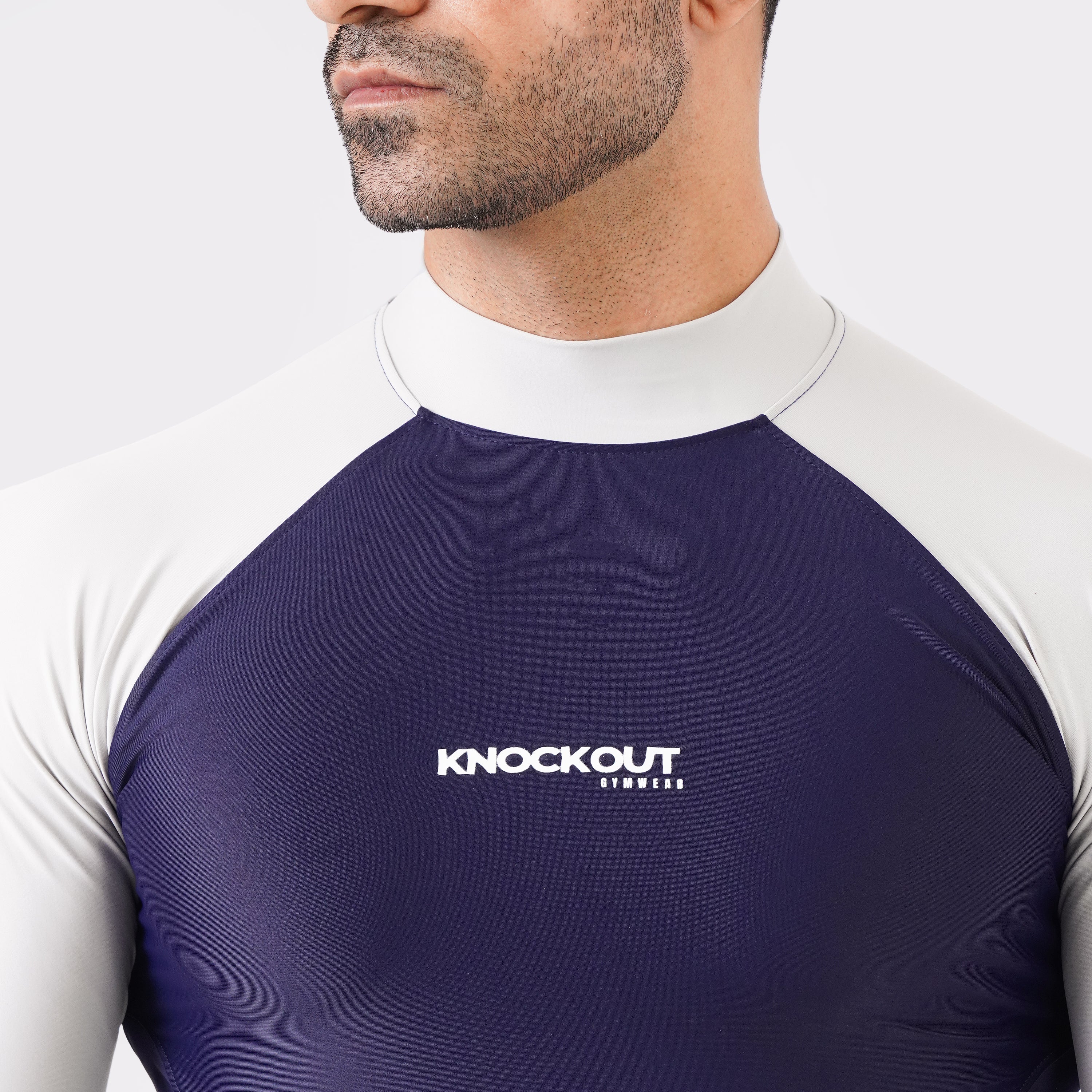 Knockout Contrast blue & Light Stone Long Sleeve High Neck Compression