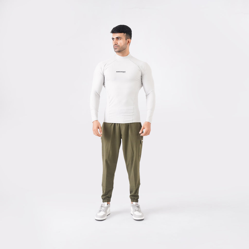 Knockout High Neck Compression Long Sleeve - Light Stone