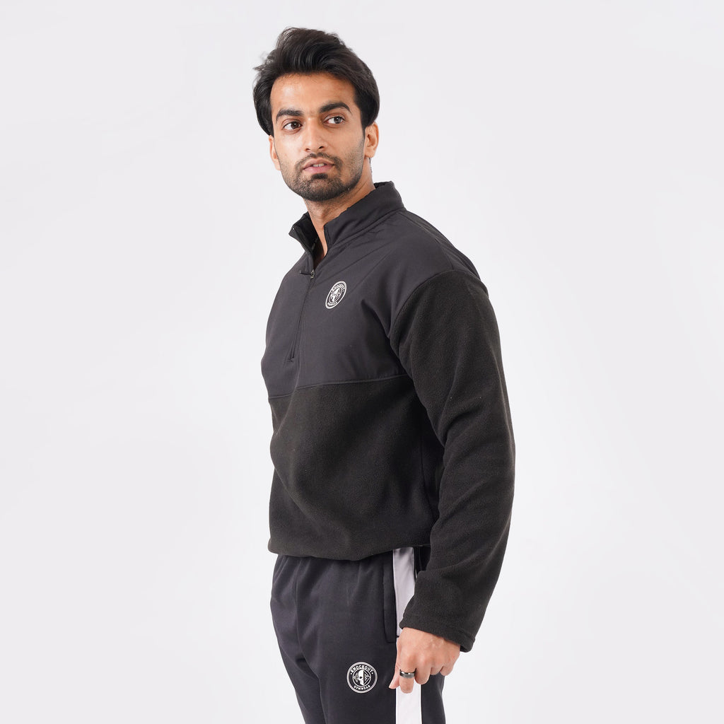 Micro Stretch Polar Fleece Half-Zip Jacket- Black