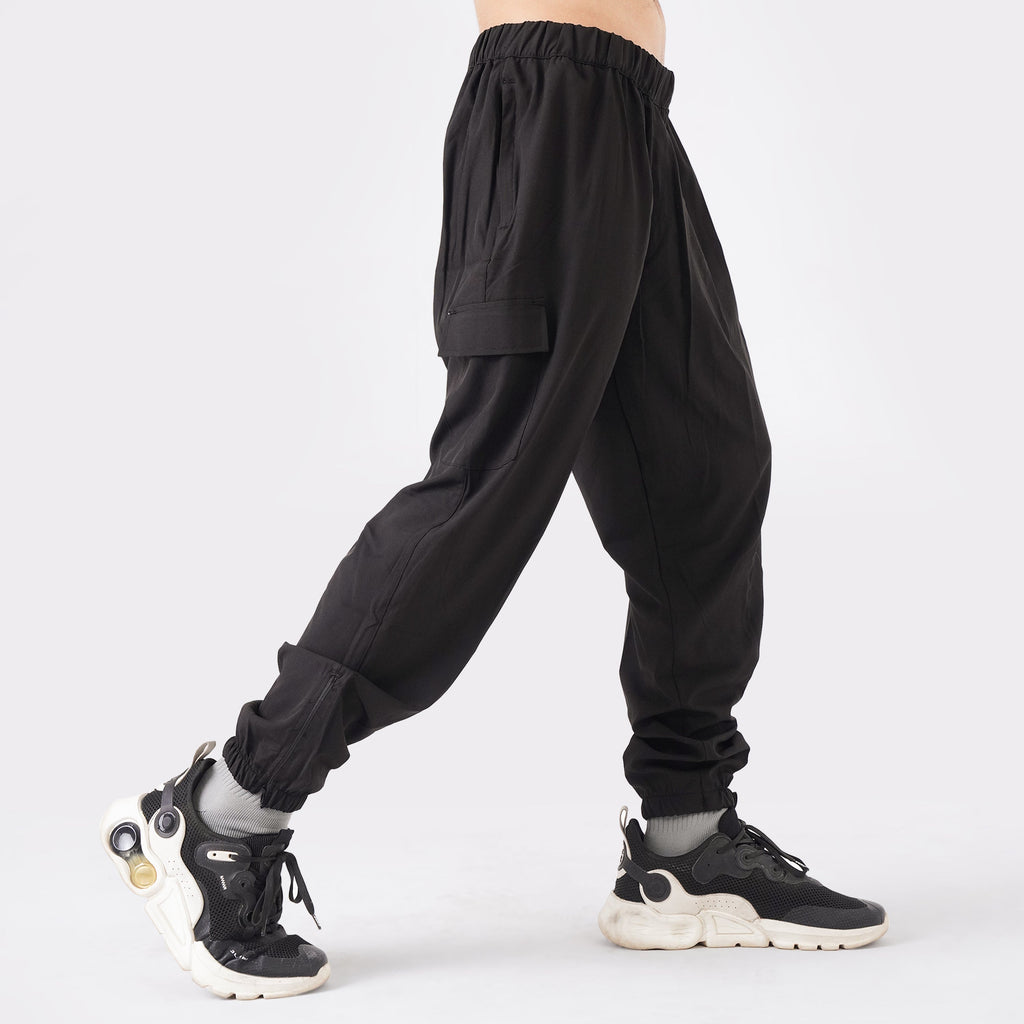 Micro Stretch Fabric Baggy Trouser - Black