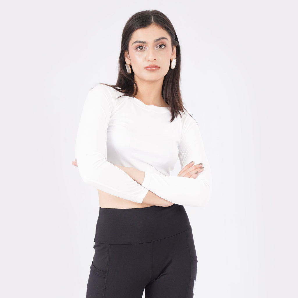 Knockout Cropped Long Sleeve - white