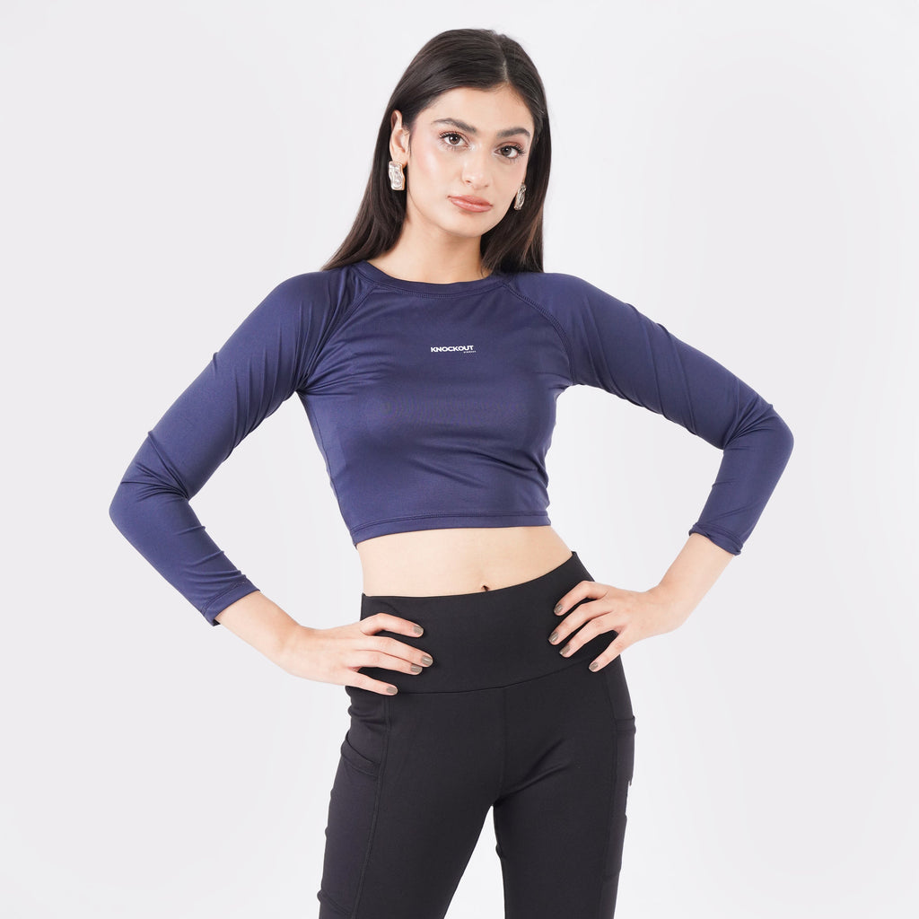 Knockout Cropped Long Sleeve - Navy Blue