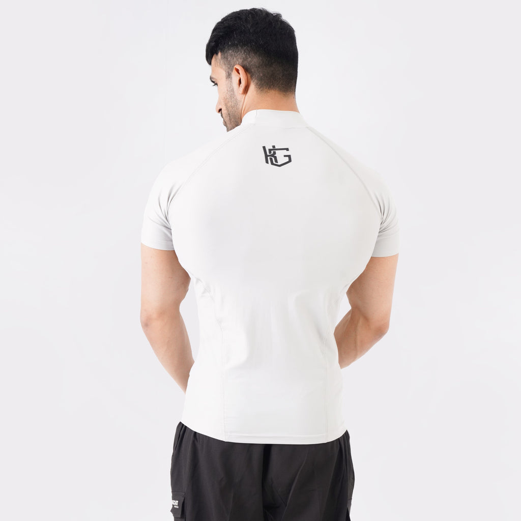 High Neck Compression t-shirt Light Stone back view