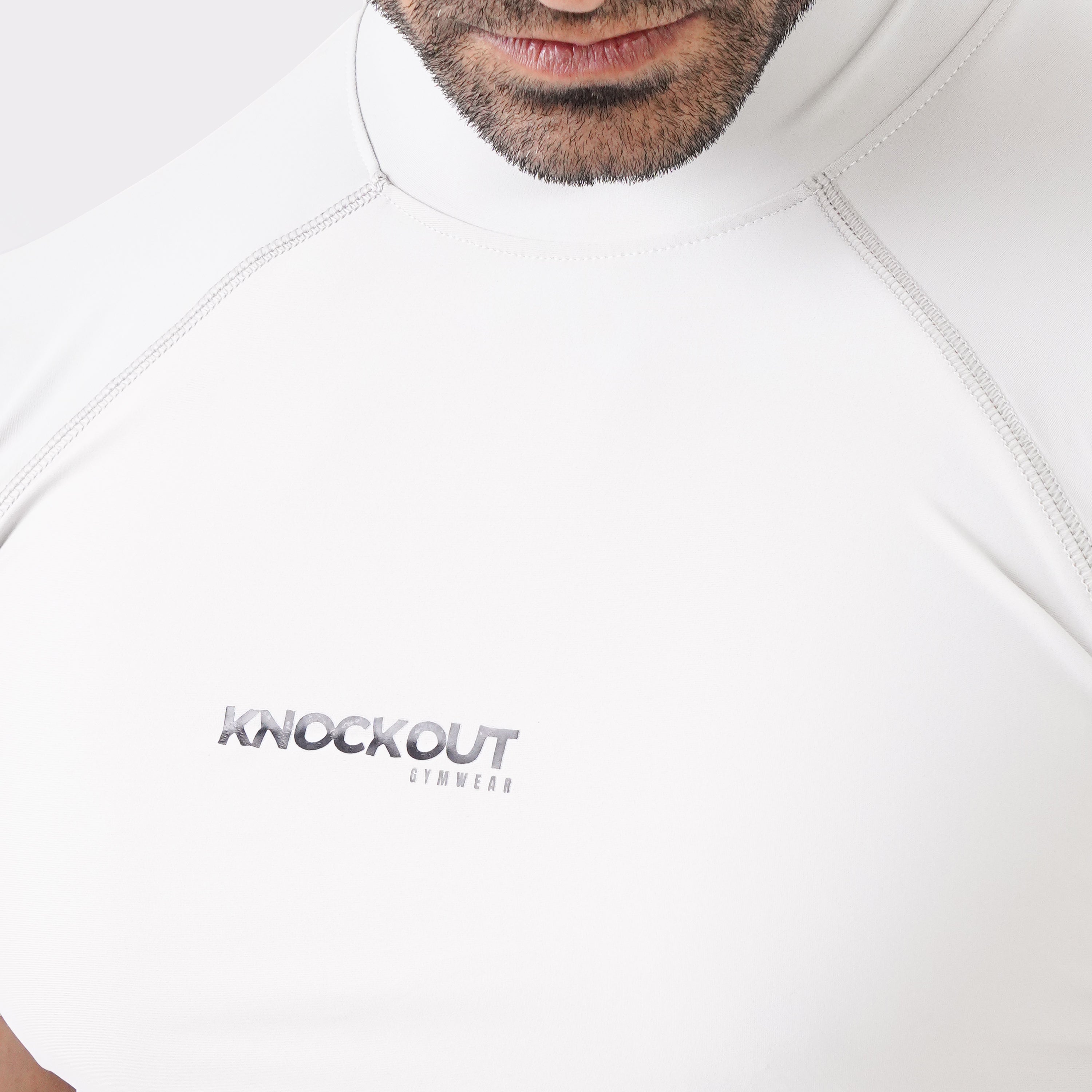 Knockout High Neck Compression t-shirt Light Stone logo print view