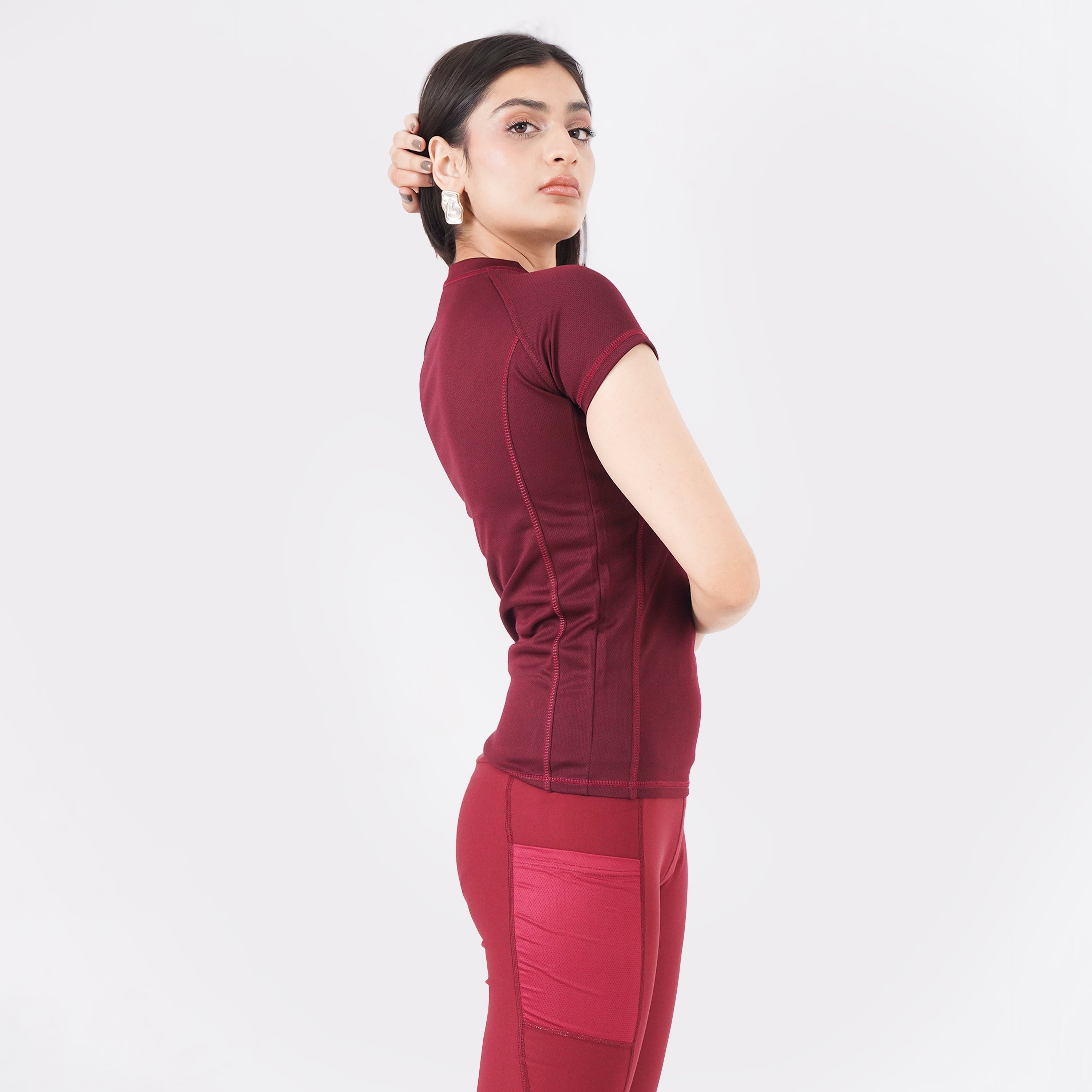 Knockout Mesh women t shirt - Maroon