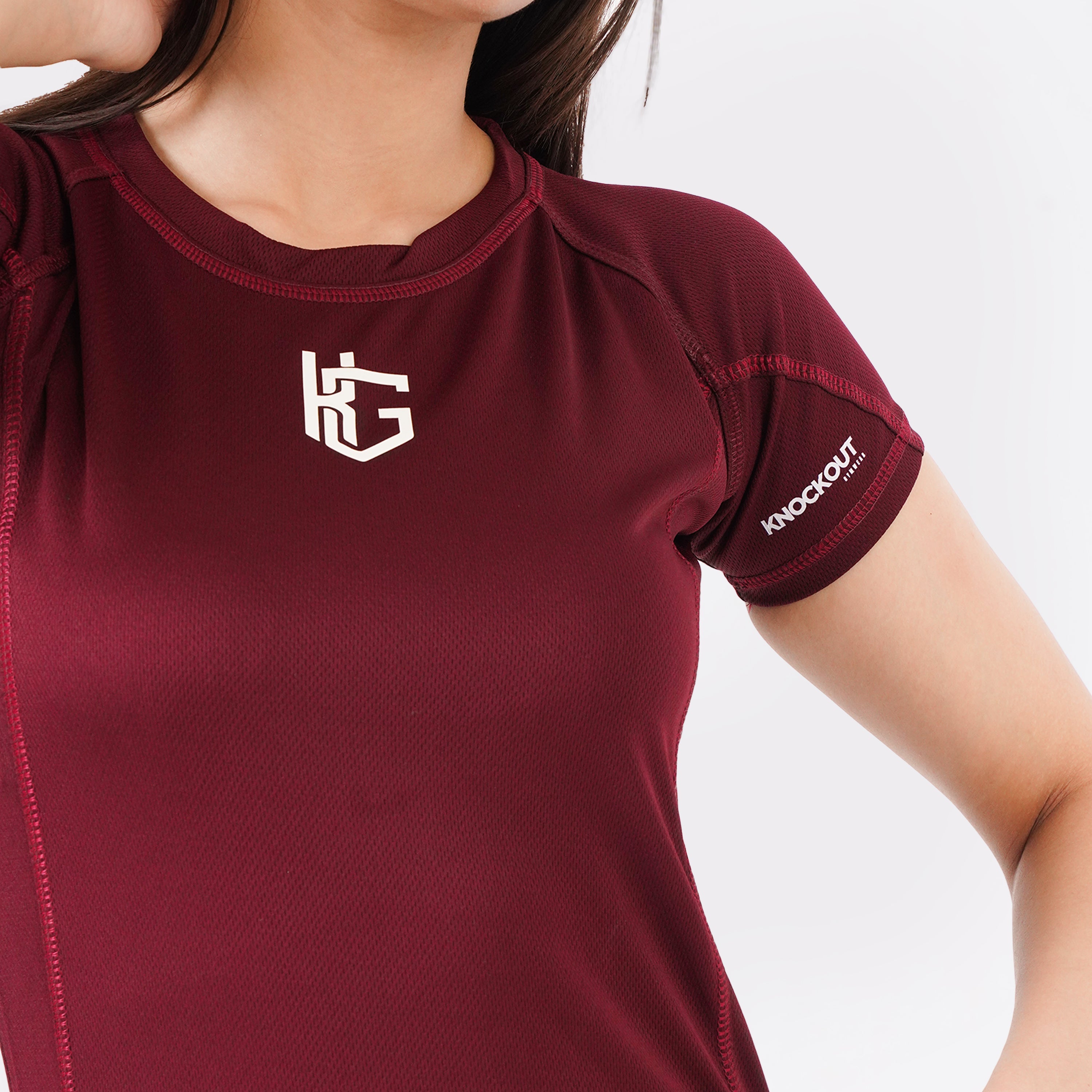 Knockout Mesh women t shirt - Maroon