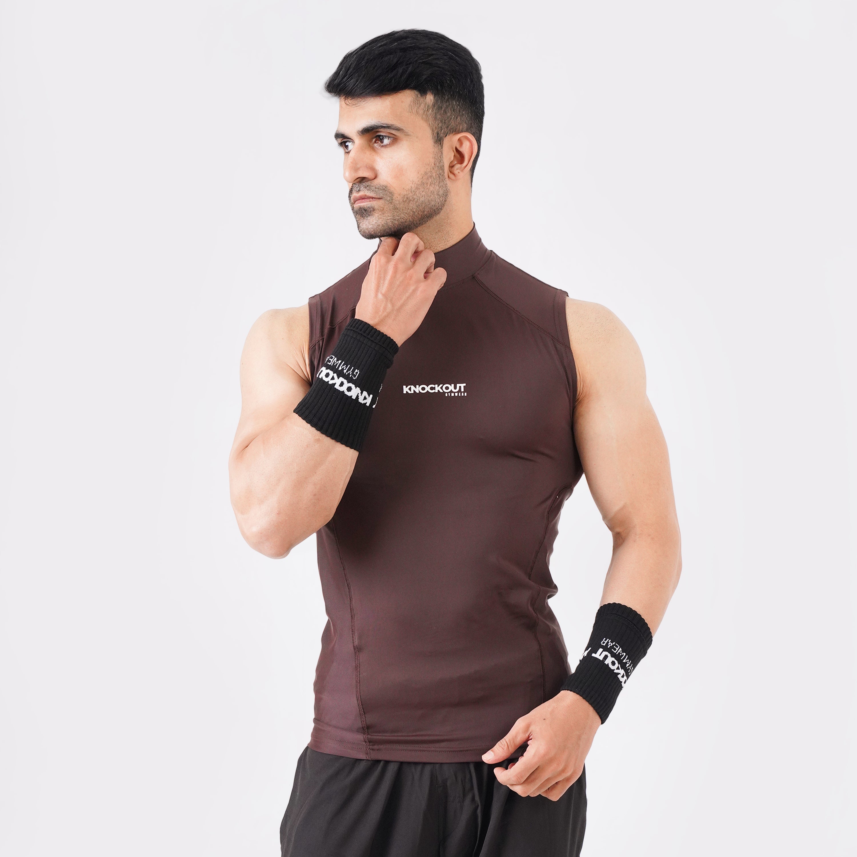 Knockout Chocolate Sleeveless High Neck Compression 
