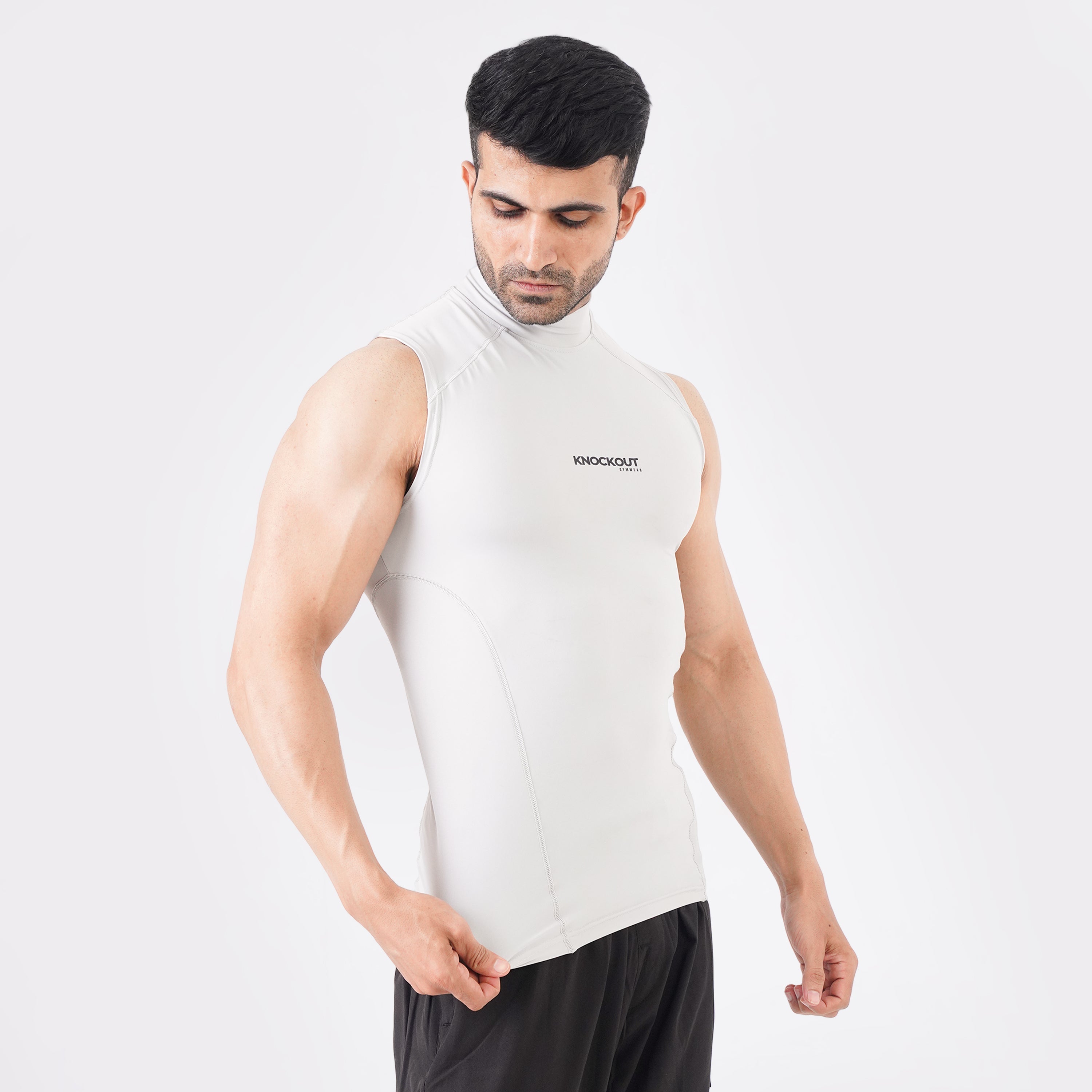 Knockout Sleeveless High Neck Compression Shirt Light Stone