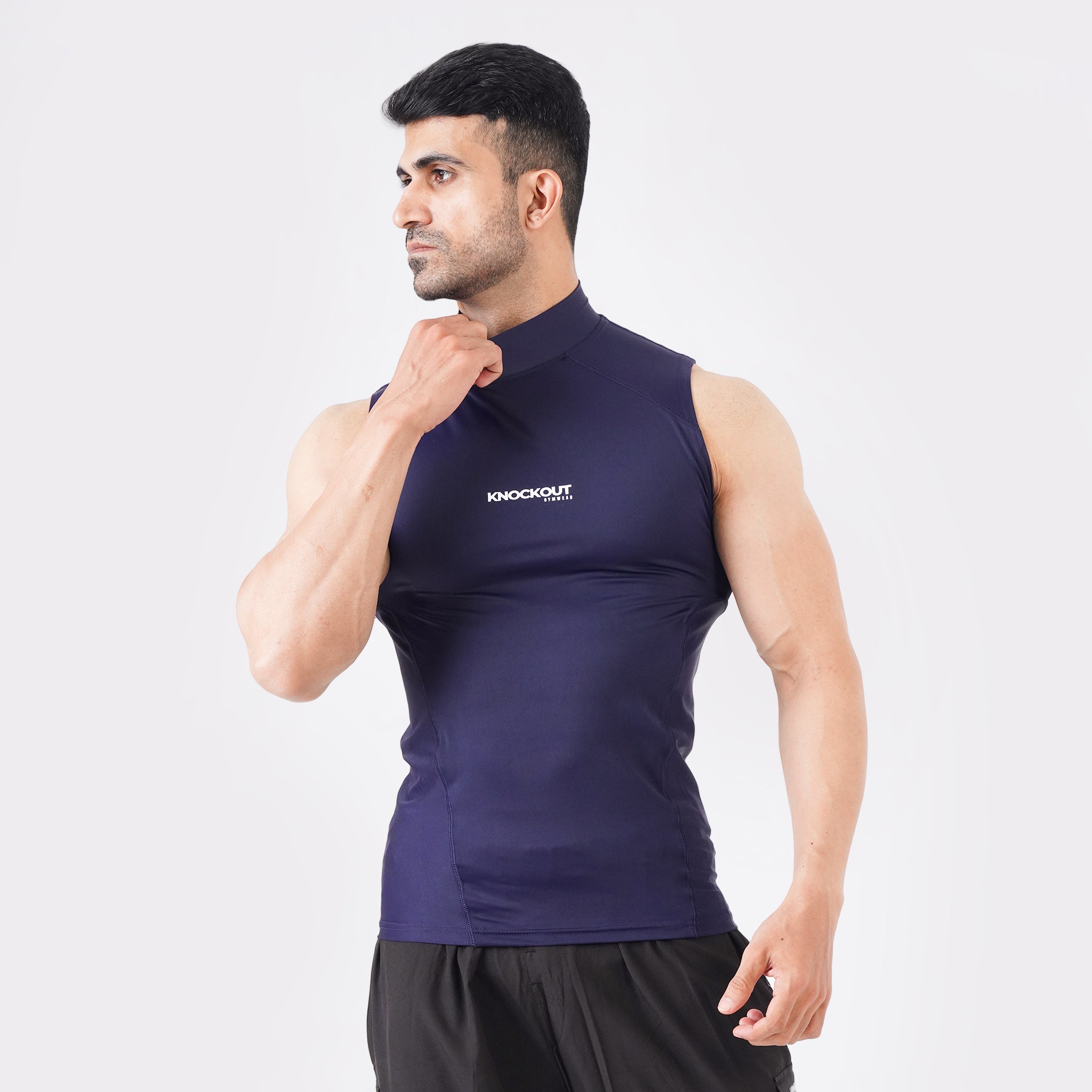 Navy Sleeveless High Neck Compression Shirt 