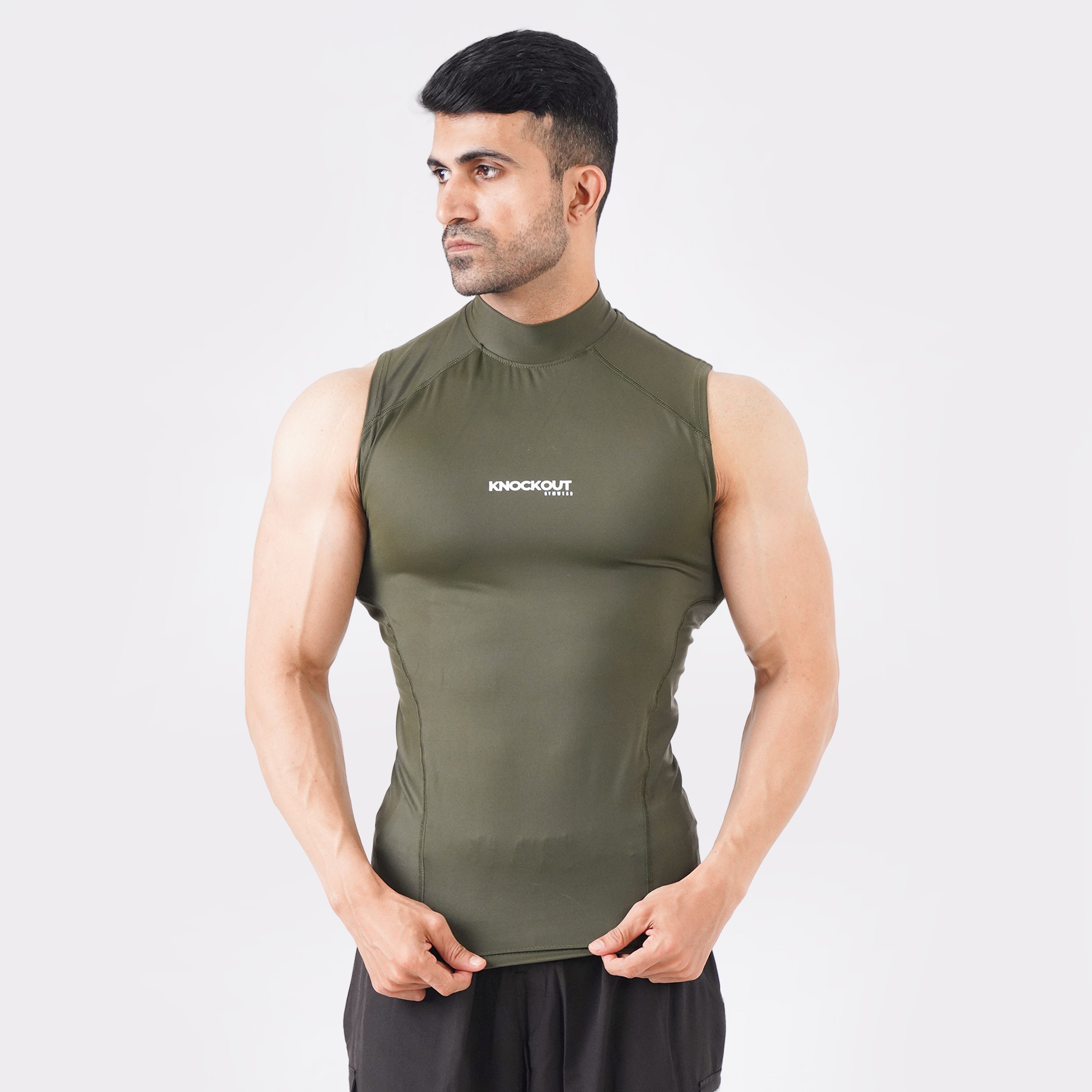 Knockout Green Sleeveless High Neck Compression