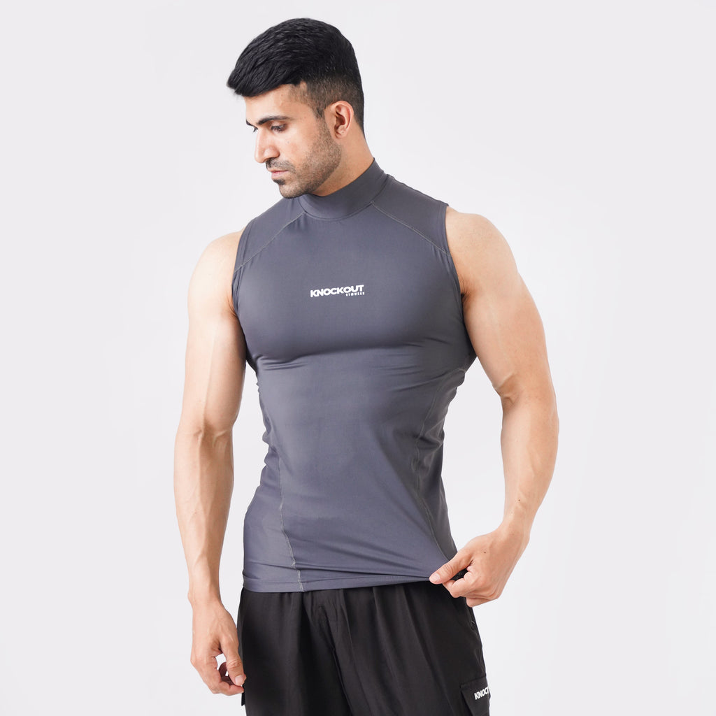 Knockout Gray Sleeveless High Neck Compression