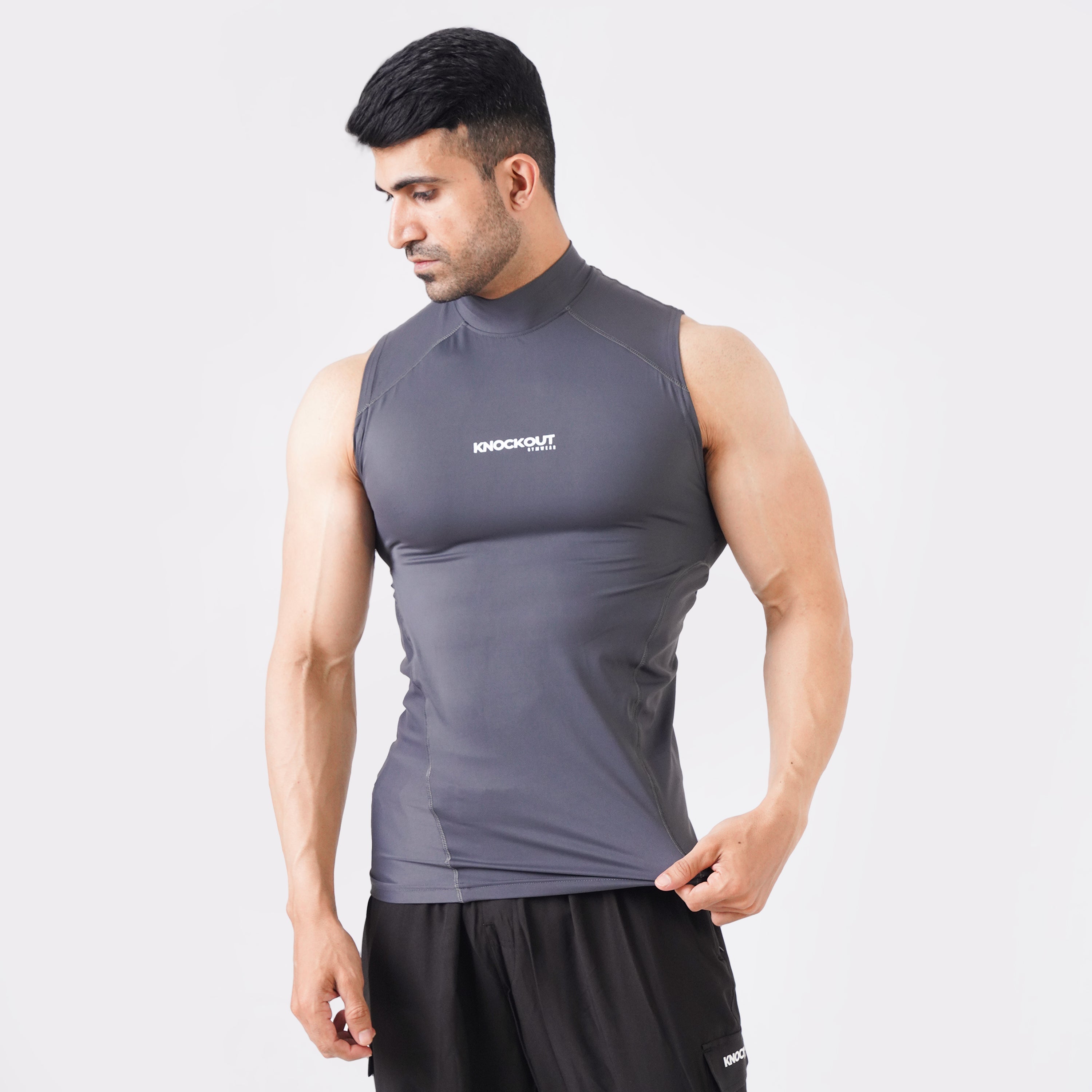 Knockout Gray Sleeveless High Neck Compression