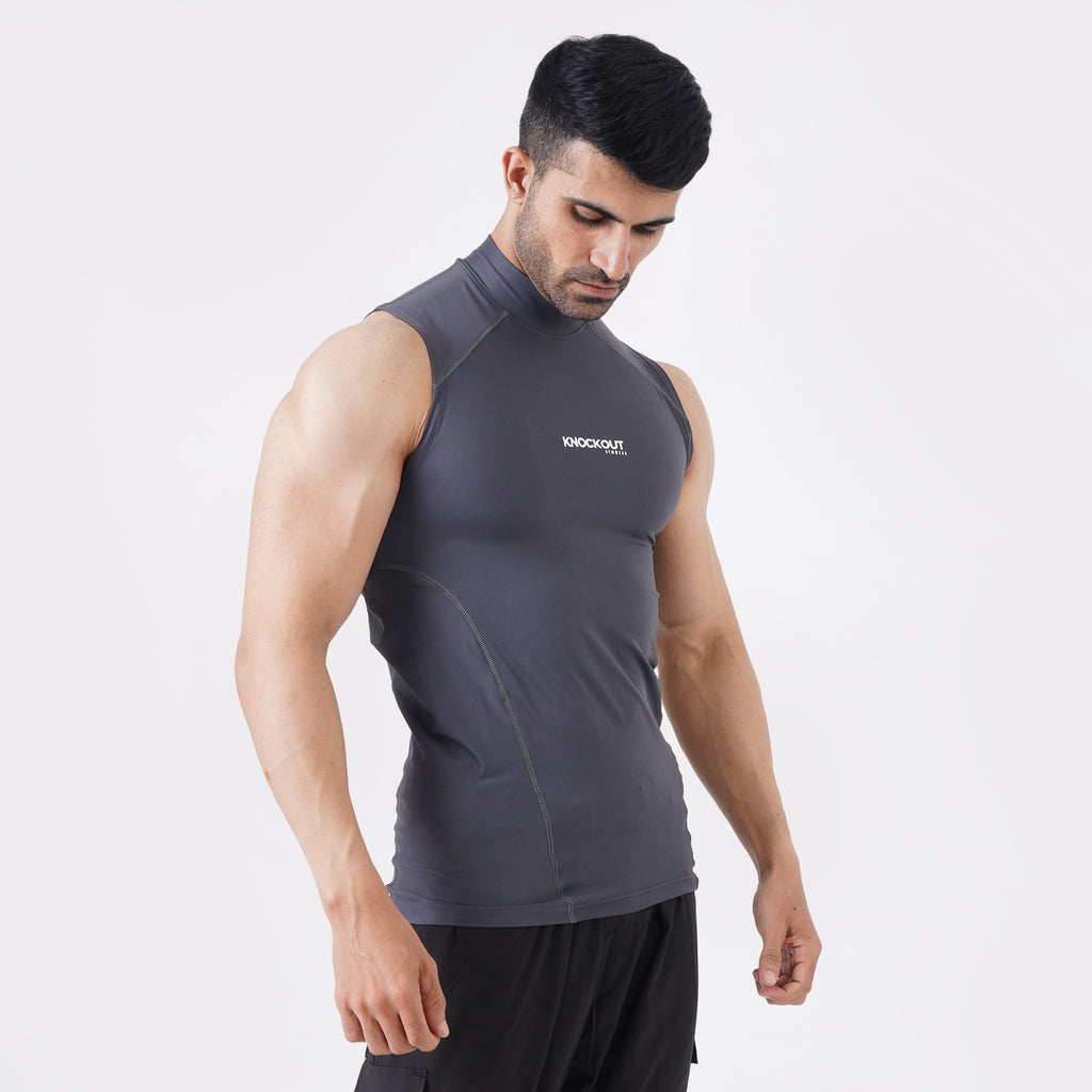 Gray Sleeveless High Neck Compression
