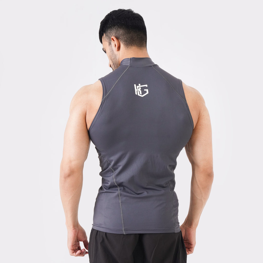 Knockout Gray Sleeveless High Neck Compression Shirt