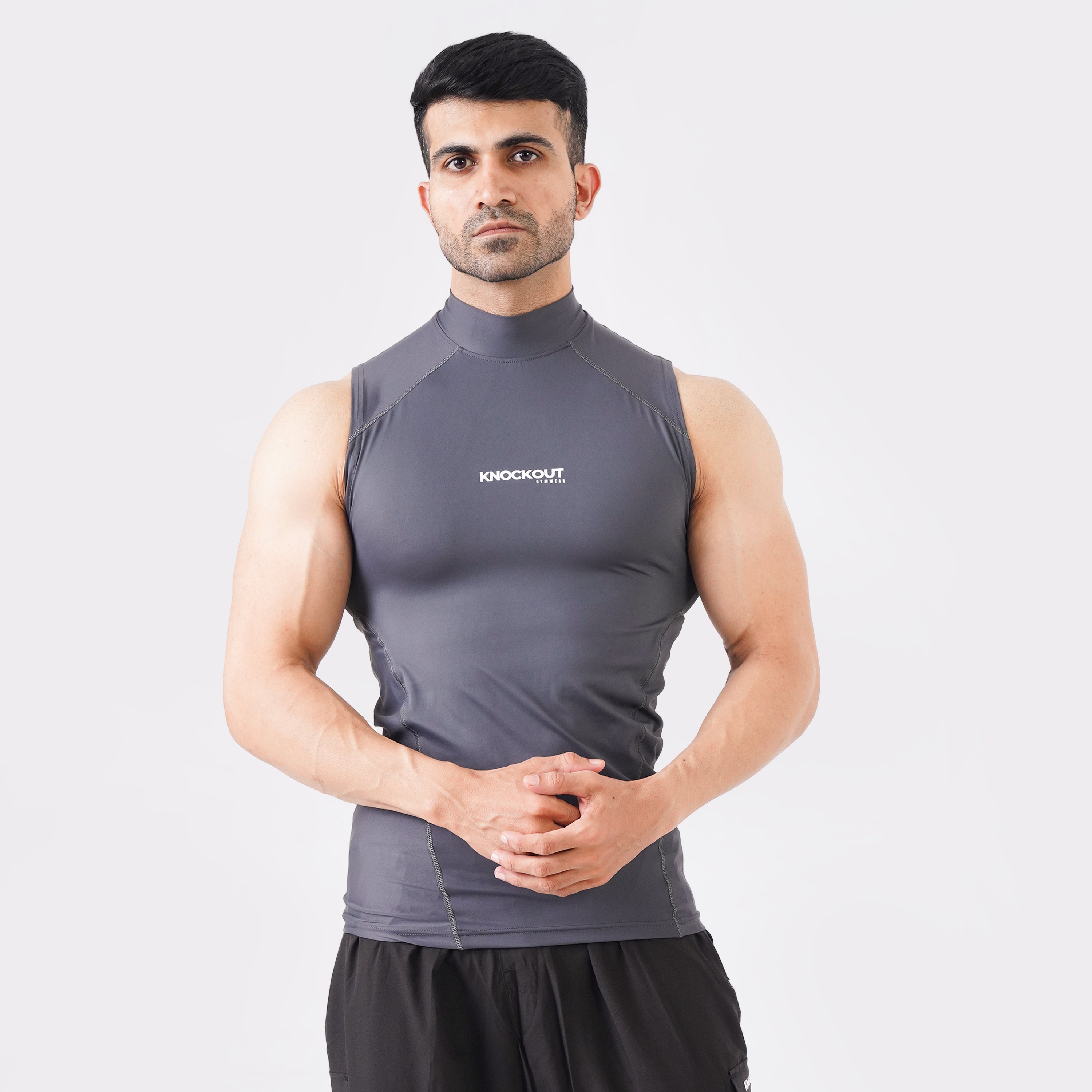 Sleeveless High Neck Compression Gray