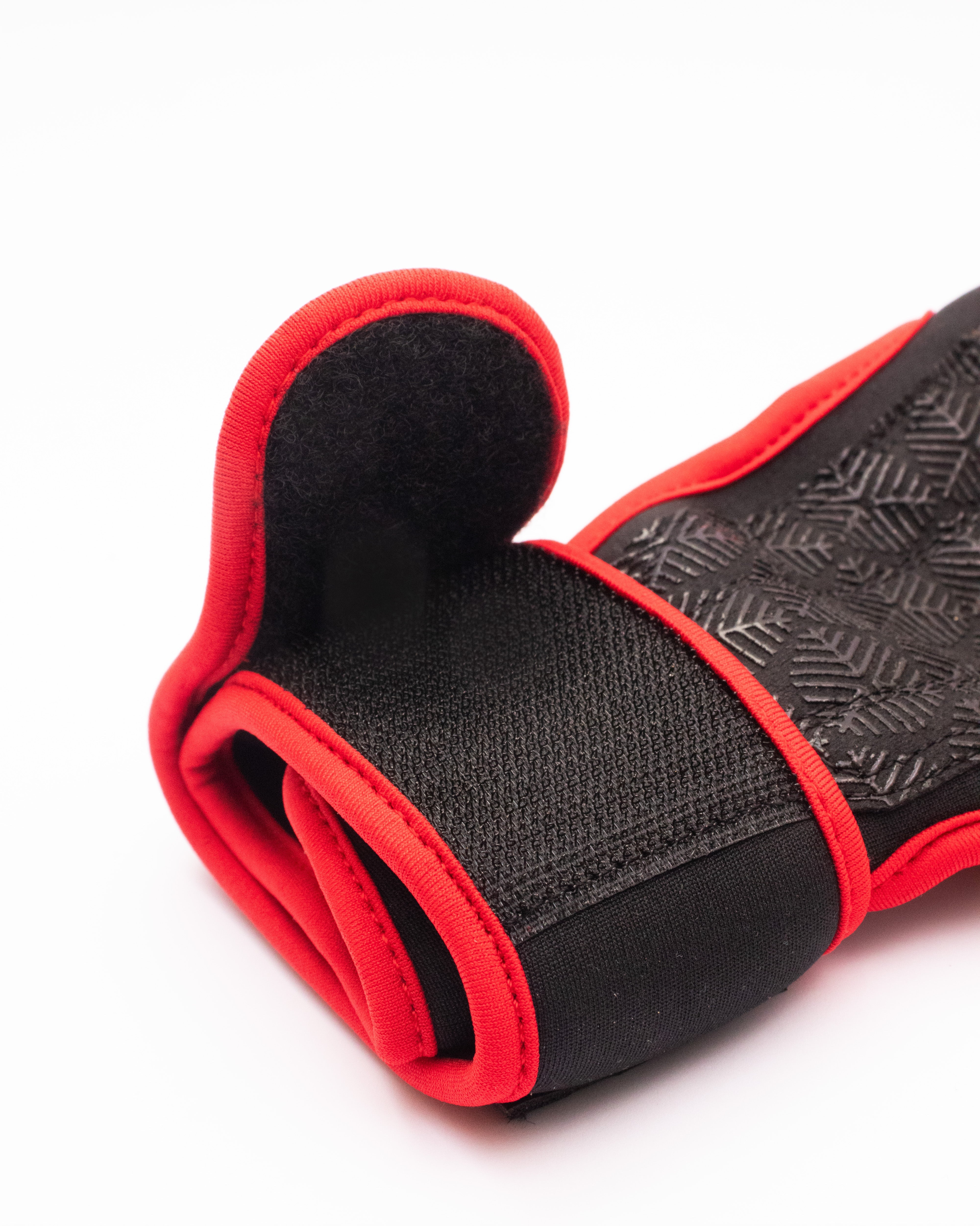 Black and red wrist wrap on a white background