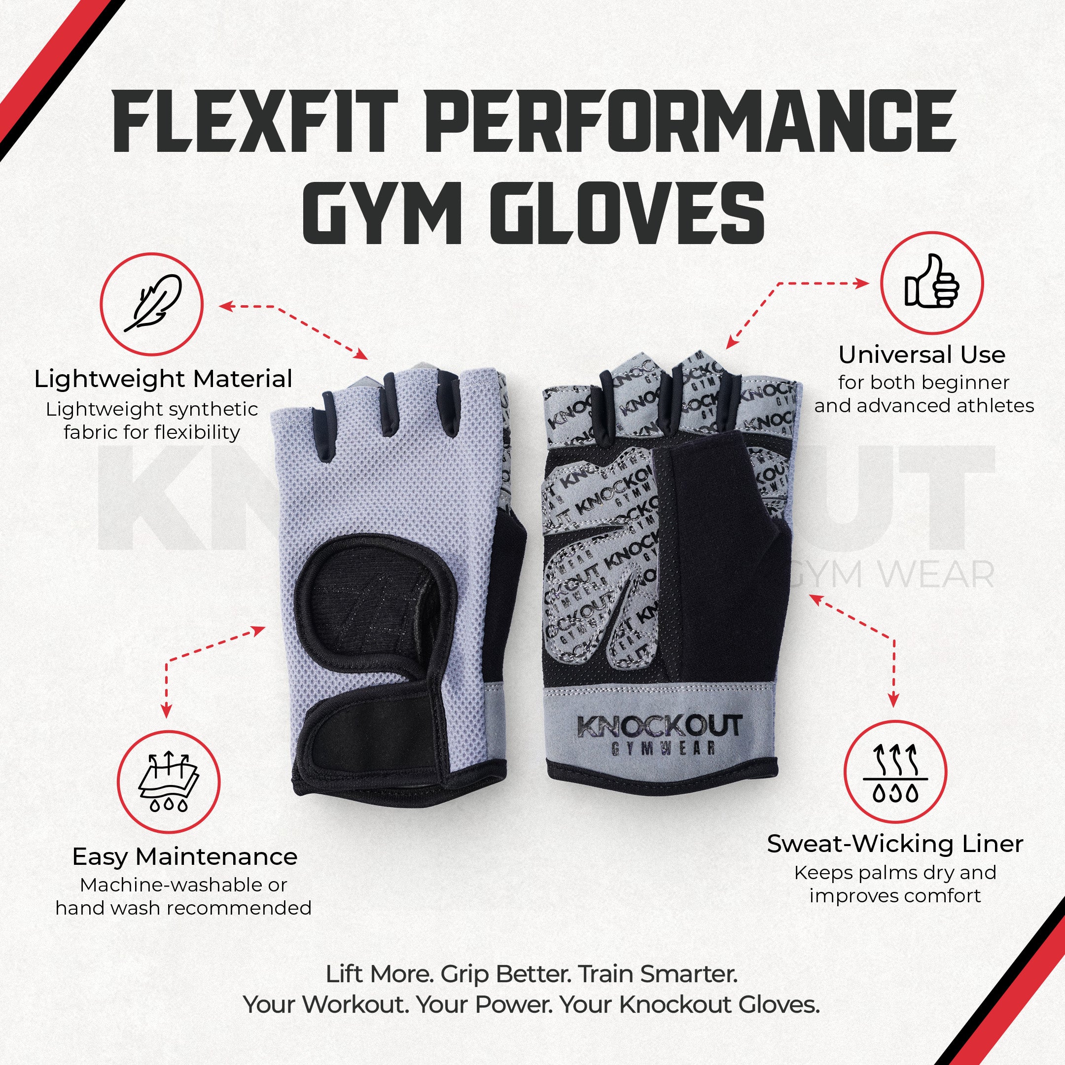 Knockout Grey gym Gloves
