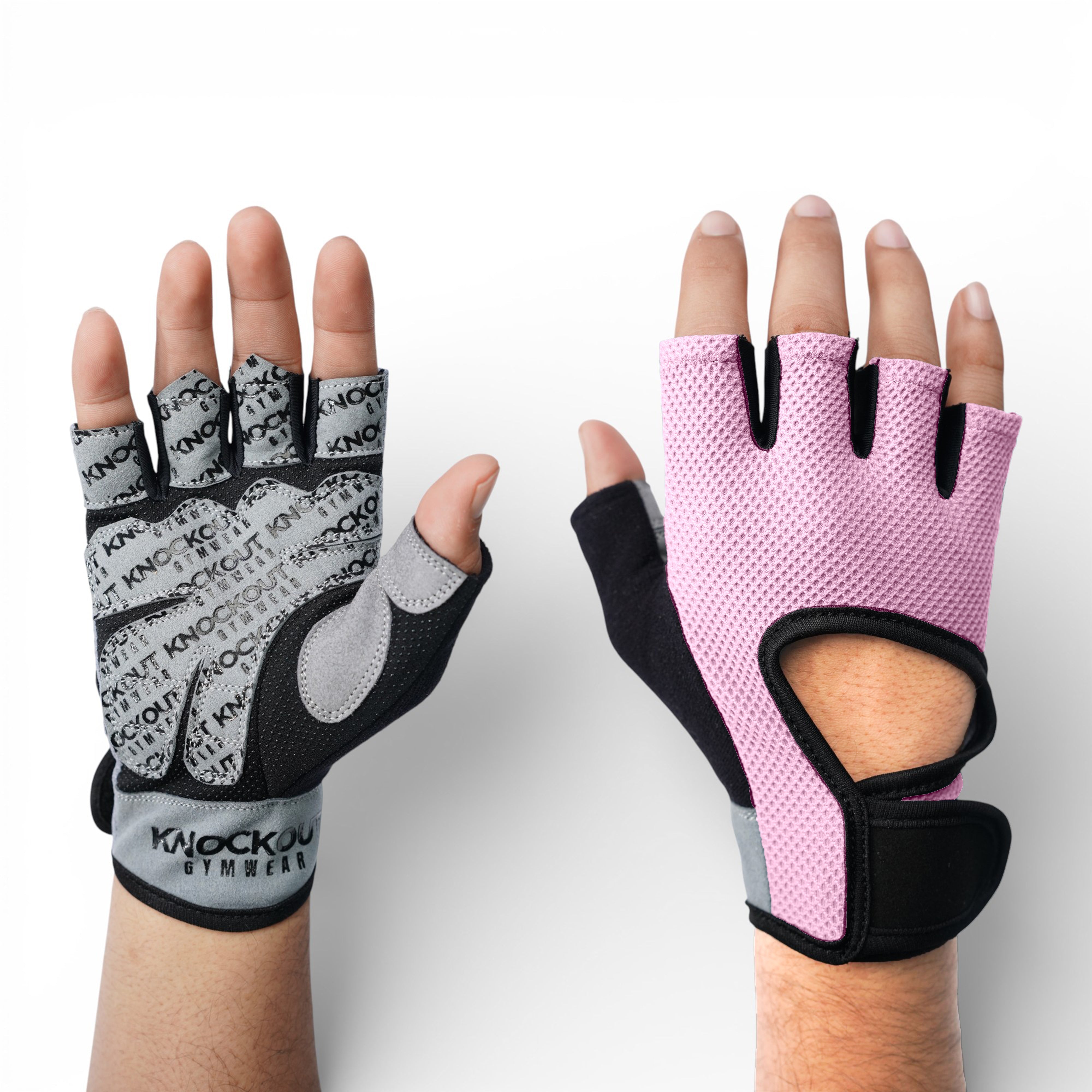 Knockout Grey pink gym Gloves