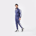 Men’s Navy blue athletic tracksuit with side stripes for gym and casual style.
