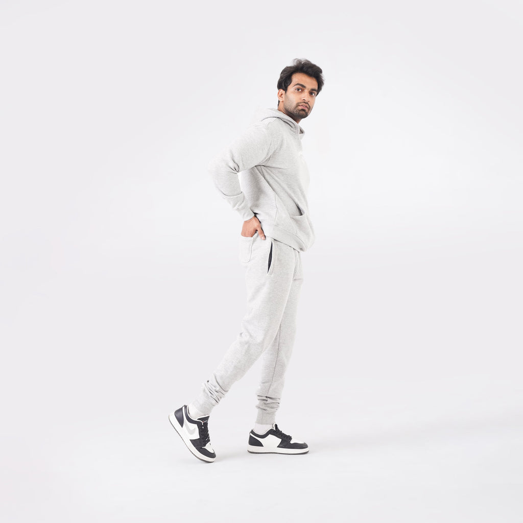 Grey oversized tracksuit for men with a relaxed, comfortable fit.
