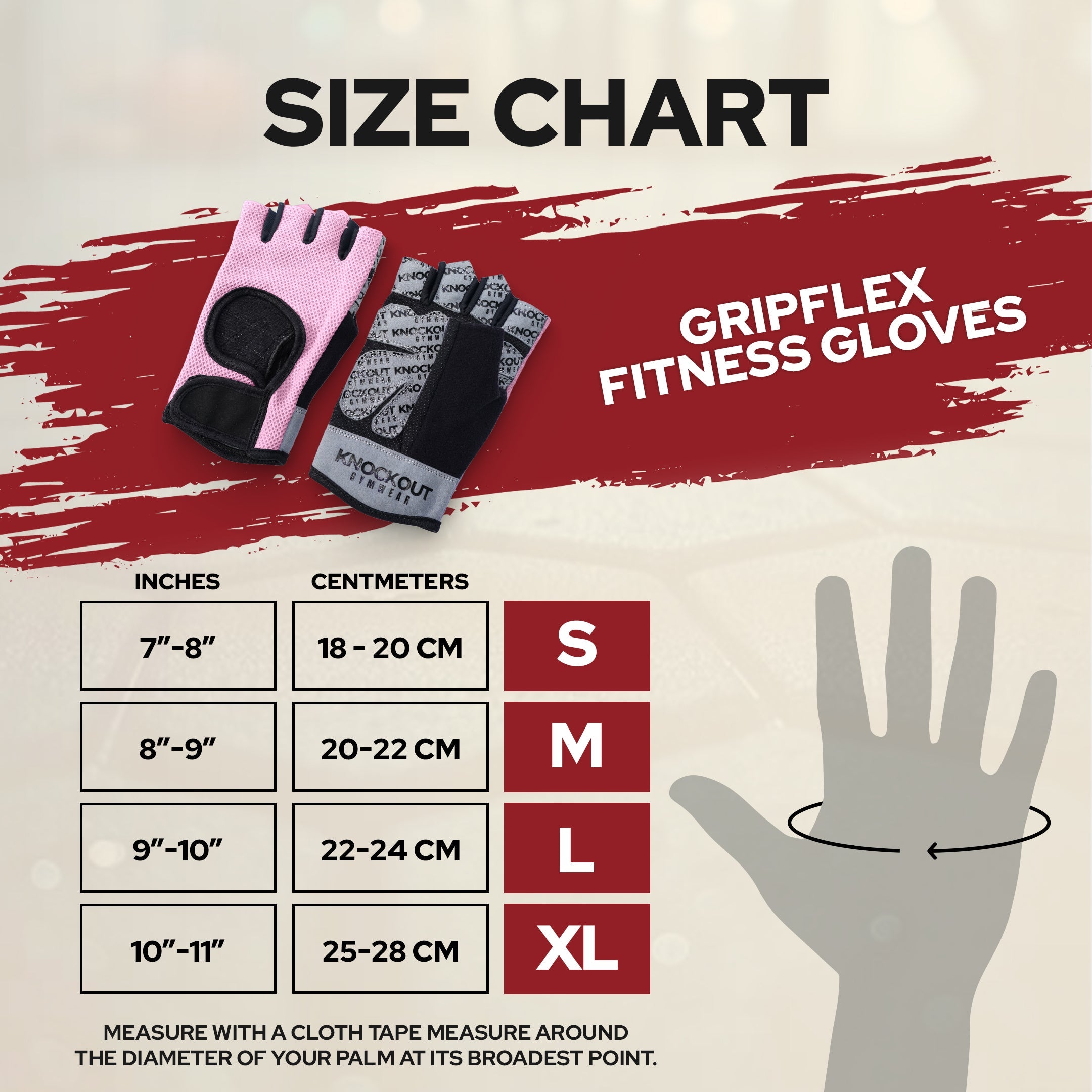 Size_Chart Gripflex fitness gloves