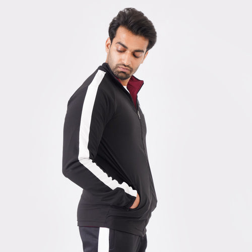 Black and Maroon Double Layer 2-in-1 Jacket for versatile gym and casual wear.
